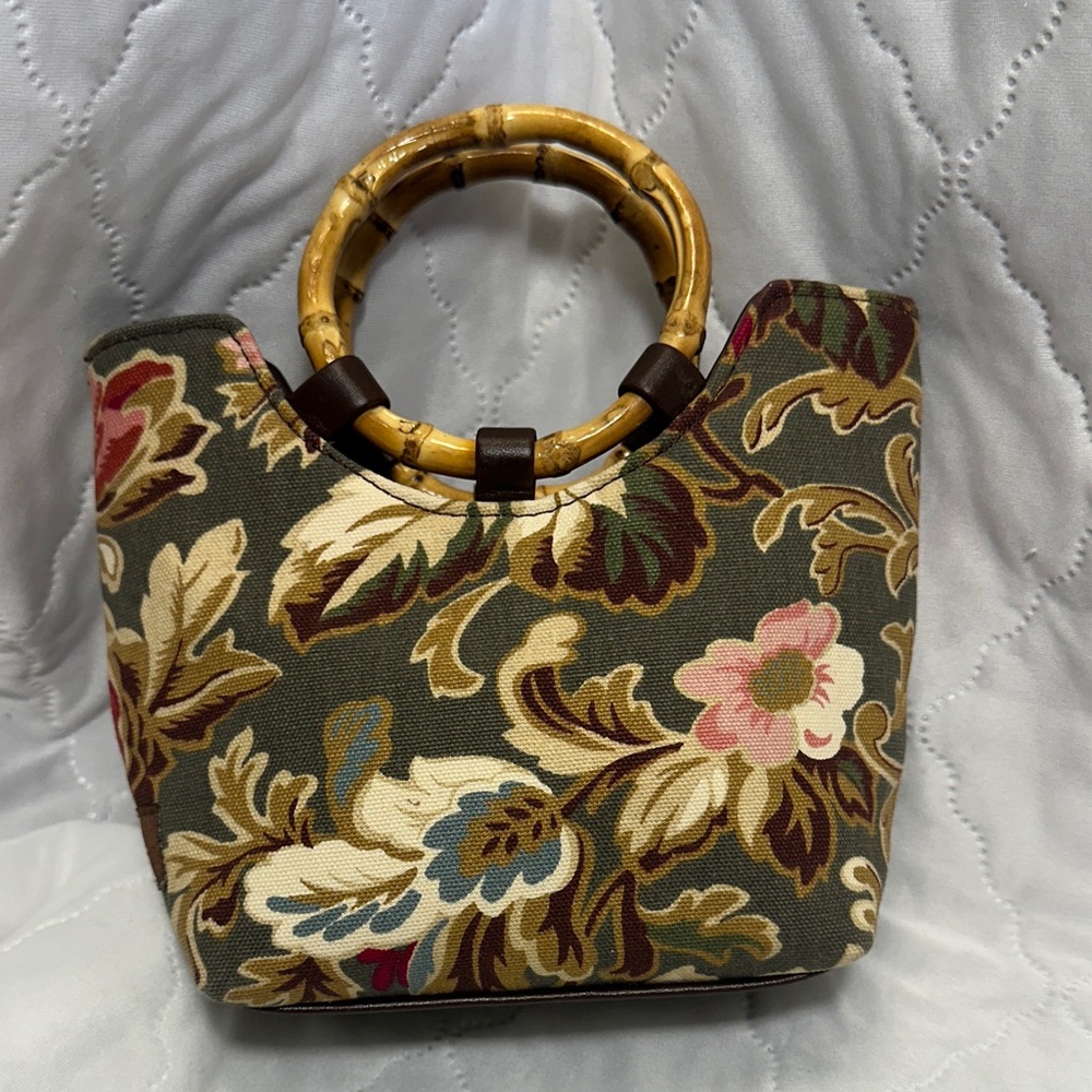 Longaberger Floral Mini Bag with Bamboo Handle Sisters by Lobgaberger
